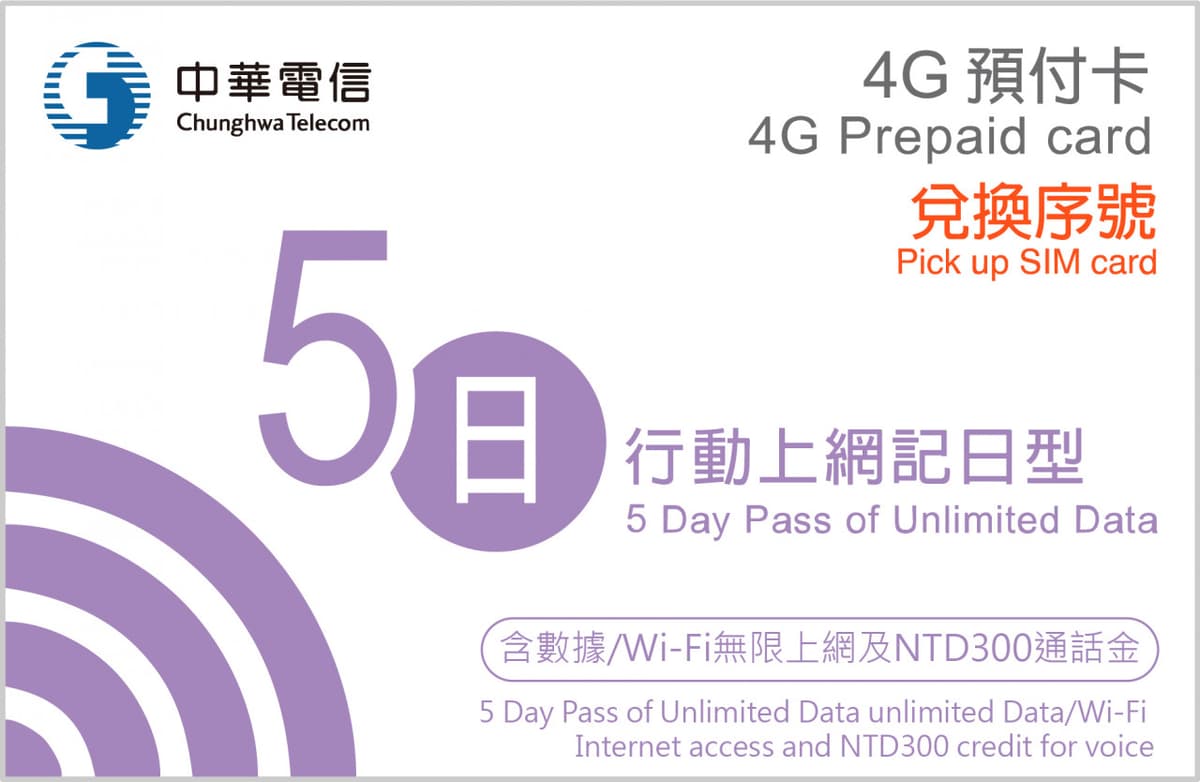 Taiwan 4G SIM Card (Taipei, Taichung, or Kaohsiung Airport Pickup)